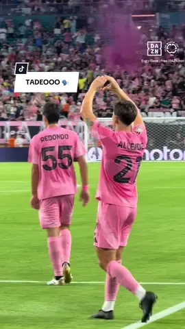 A post by @intermiamicf on TikTok caption: Tadeoooo 🗣️🔥  Every game live on DAZN 📺 #InterMiamiCF #LaFamilia #Soccer #Futbol #Sportstok #Fifa 