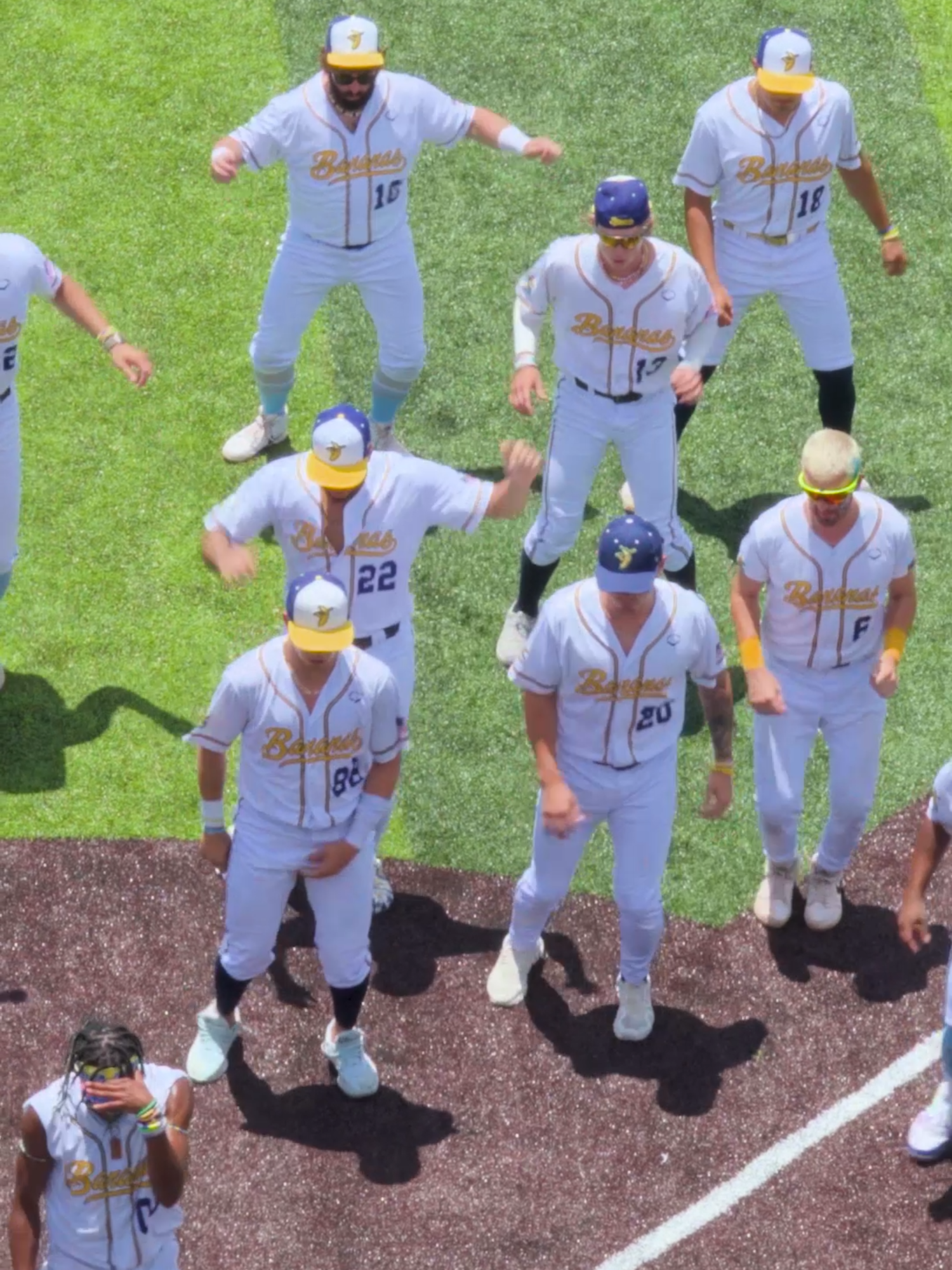 A post by @thesavbananas on TikTok caption: Groovy vibes 🪩 #savannahbananas #bananaball #trending #fyp #dancechallenge #blurredlines