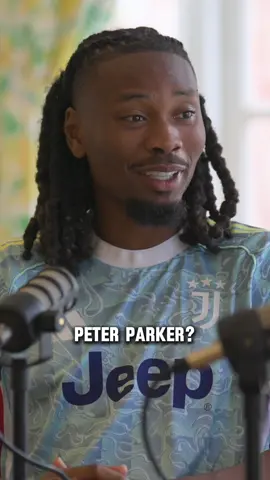 A post by @juventus on TikTok caption: Peter Parker? 🤨 | Ep. 3 of Talk With Us is out now on YouTube #podcast #kalulu #thuram #fifacwc #takeittotheworld #french 