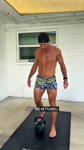 A post by @asgooch on TikTok caption: Knock this one out for 5 rounds to build strength & cardio with just on kettlebell! Check out the site in my profile for the App & Programs and build better endurance with kettlebells. ✅  #cardio #fitness #fittok #fitlife #endurance #complex #circuittraining #cardioworkout 