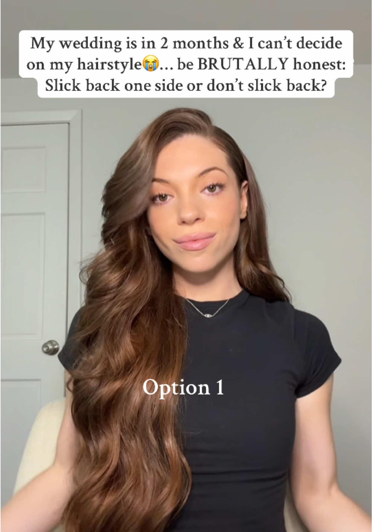 A post by @danielleathena on TikTok caption: 2 months until the final hairstyle reveal…followw to help me choose the one I say YES to 👰🏼💍✨  #hair #hairtok #hairstyle #hairstyles #weddinghair #bridalhair #weddinghairstyle #bridalhairstyle #hairinspo 