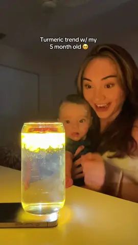 A post by @gabby_murrayy on TikTok caption: he was like “mommy that doesn’t look like my milk” 😂  #turmerictrend #foodtutorials #gourmet #fyp 