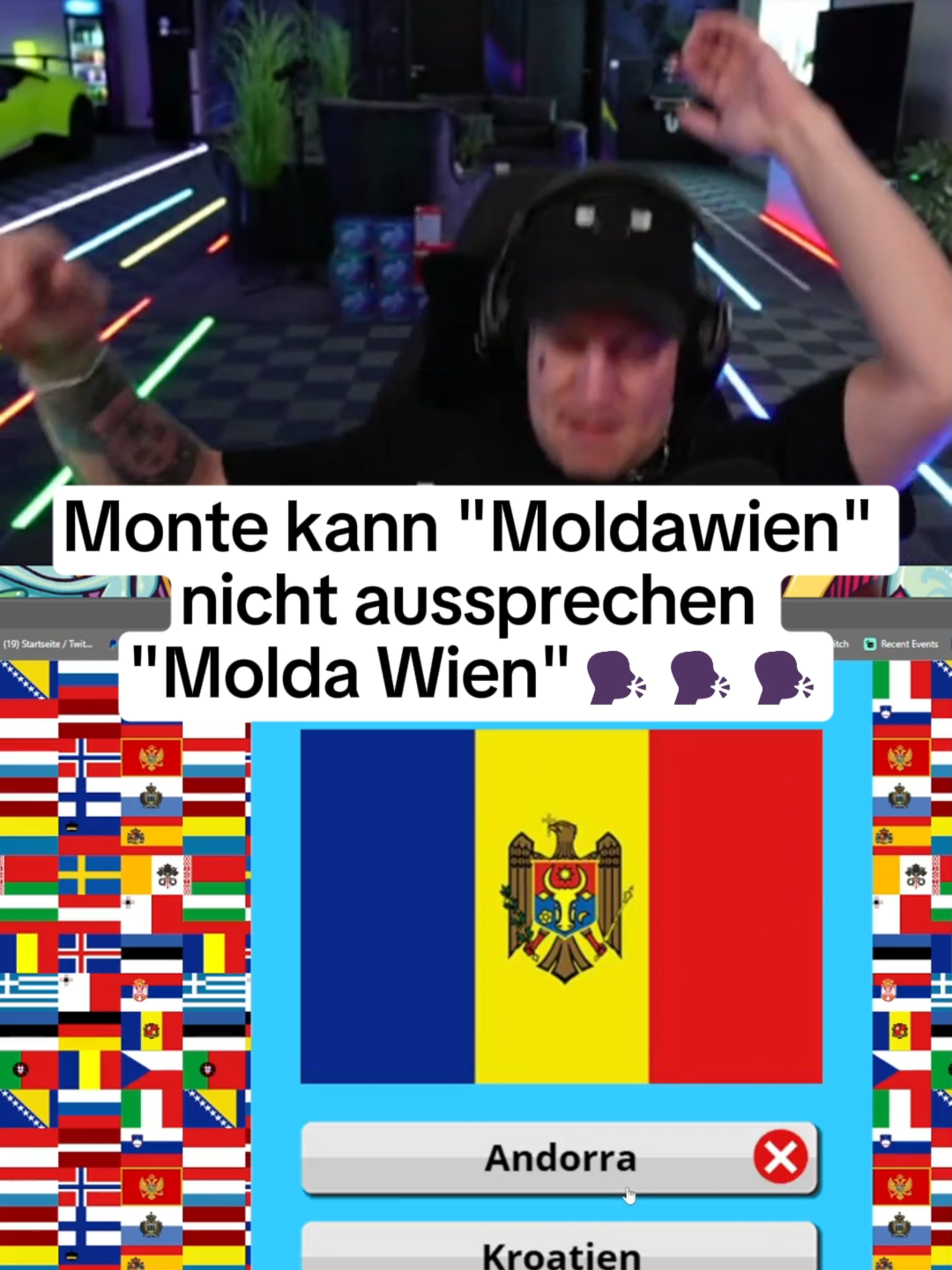 A post by @montanablackclips on TikTok caption: Monte kann "Moldawien" nicht aussprechen "Molda Wien"🗣️🗣️🗣️ #monte #montanablack #montanablack88 #flaggen #quiz #funnyyyy #lustig #lost #rage #moldawien #twitch