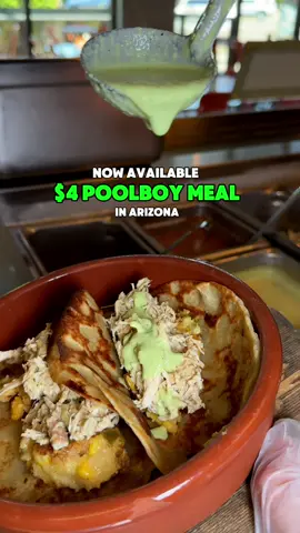 A post by @azfoodie on TikTok caption: $4 Poolboy Meal every Tuesday & Wednesday, all day long, at all @GadzooksAZ . The meal includes 2 Poolboy tacos, aka festival tacos, and a fountain drink. One order per person, must order in store for dine in or to go! Poolboy tacos start with their 50/50 tortilla and is then topped with sweet and spicy cornbread, roasted tomatillo chicken, honey vinaigrette slaw, jalapeno ranch and cotija cheese. No substitutions! #azfoodie #myphx