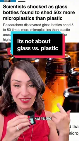 A post by @antiplasticlady on TikTok caption: Replying to @Mario’s items it’s not possible that all the microplastics were just from the cap… #microplastics #glassbottles #plasticbottles 
