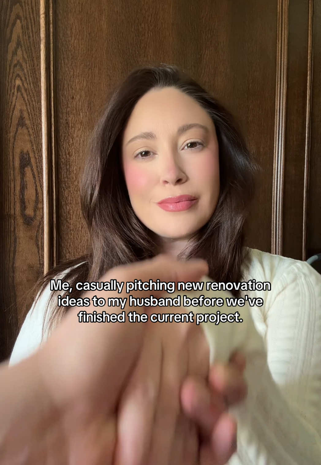 A post by @peonyandhoney on TikTok caption: It definitely feels illegal, but I can’t help it—I get my best ideas for future home renovation projects while currently working on a project lol #itfeelsillegal #couplecomedy #homereno 