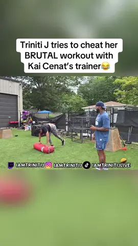 A post by @iamtrinitij on TikTok caption: @Koach | iAMDAKINGOFFITNESS had us doing BRUTAL exercises! #trinitij #streameruniversity #kaicenat #fitness #workout @reecentlyshi @kebo 🤘🏽 