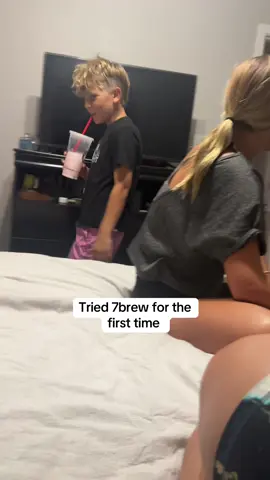 A post by @wrenandemmesworld on TikTok caption: Thank you @brookieefenniee for the @7brewcoffee drink!! Emmersyn let us try it and it was so good. #wrendavid #emmersynclaire #coffee #7brew #fyp #foryou #refresher #yummy #siblings #wrenandemme 