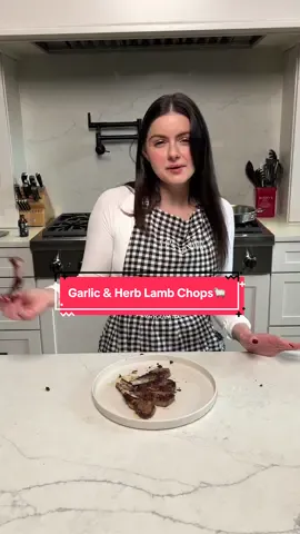 A post by @arielwinter on TikTok caption: Garlic & Herb Lamb Chops Recipe Inspired by Natasha’s Kitchen✨ Lamb Chops 5 Garlic Cloves (Thicc ones or add 2 more to supplement) 4tbsp Olive Oil 2tbsp Fresh Parsley 1tbsp Tabasco Salt Pepper 1/4tsp Dried Thyme 1/2c Chicken Broth Unsalted Butter— melted Pat lamb chops dry with a paper towels and add to a casserole dish. Stir together the garlic cloves, olive oil, parsley, tabasco, salt, pepper, and thyme and pour the marinade over the lamb chops. Make sure to rub the marinade over the meaty portion so it’s all entirely covered. Cover the whole casserole dish and refrigerate for at least 1 hour or overnight. Remove the lamb chops from the refrigerator 30 minutes before cooking and set aside. Heat 1tbsp olive oil in a large heavy pan over high heat and wait until the oil is hot, then add the chops and sear for 2-4 minutes per side depending on the temperature you like your chops 🤌🏻 Once they’re done, remove them and transfer to a serving plate and tent with foil. They’ll rest for a few minutes while you make the pan sauce. Spoon out excess oil from the pan, being careful not to remove the drippings and flavorings from the lamb. Add in a 1/2c chicken broth and simmer for 2 mins. Turn off the heat and stir in 2tbsp softened butter. Spoon the sauce over your chops and enjoy!!!!!!!!!