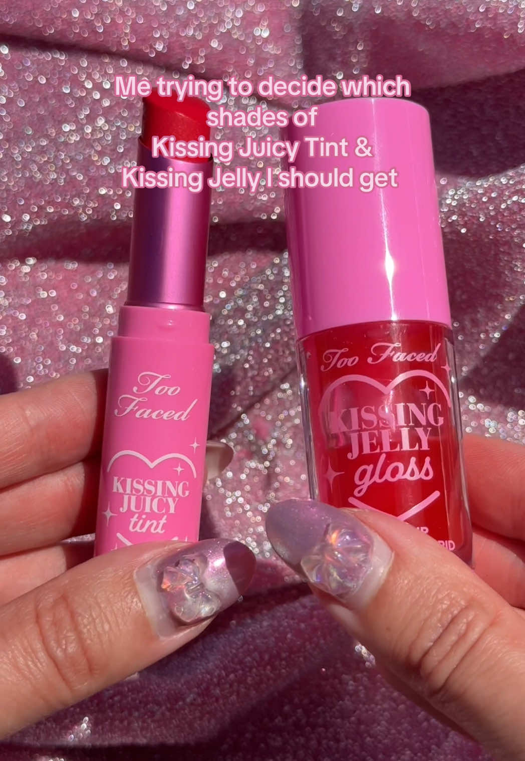 A post by @toofaced on TikTok caption: the urge to shop for a new lip combo... 🙂‍↔️ these beauties are calling your name: Kissing Juicy Tint for that juicy pop of color 🍓 + Kissing Jelly Lip Oil Gloss for all the shine and hydration 💧💖 Shop both right here on TikTok!  #toofaced #tcrueltyfree 