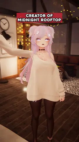 A post by @vrchat on TikTok caption: Welcome to Midnight Rooftop! #vrchat #vrchatcommunity