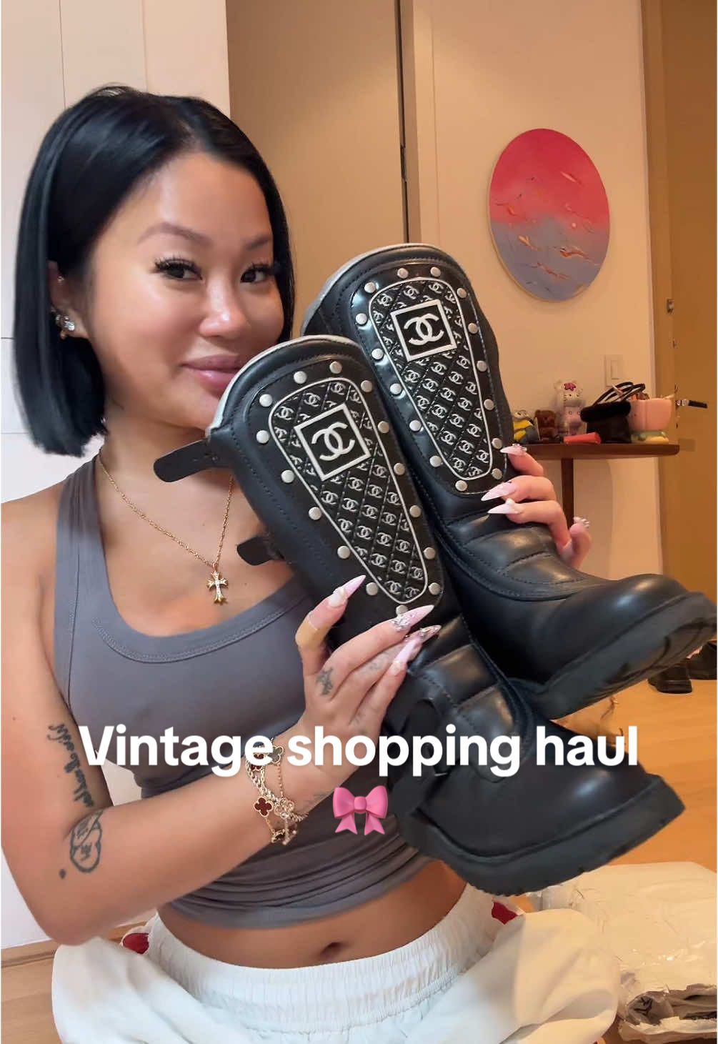 A post by @lauren.luo on TikTok caption: Who’s ready for haul time in Paris 😭😭🎀😛 #fyp #shoppinghaul #vintagedesigner 