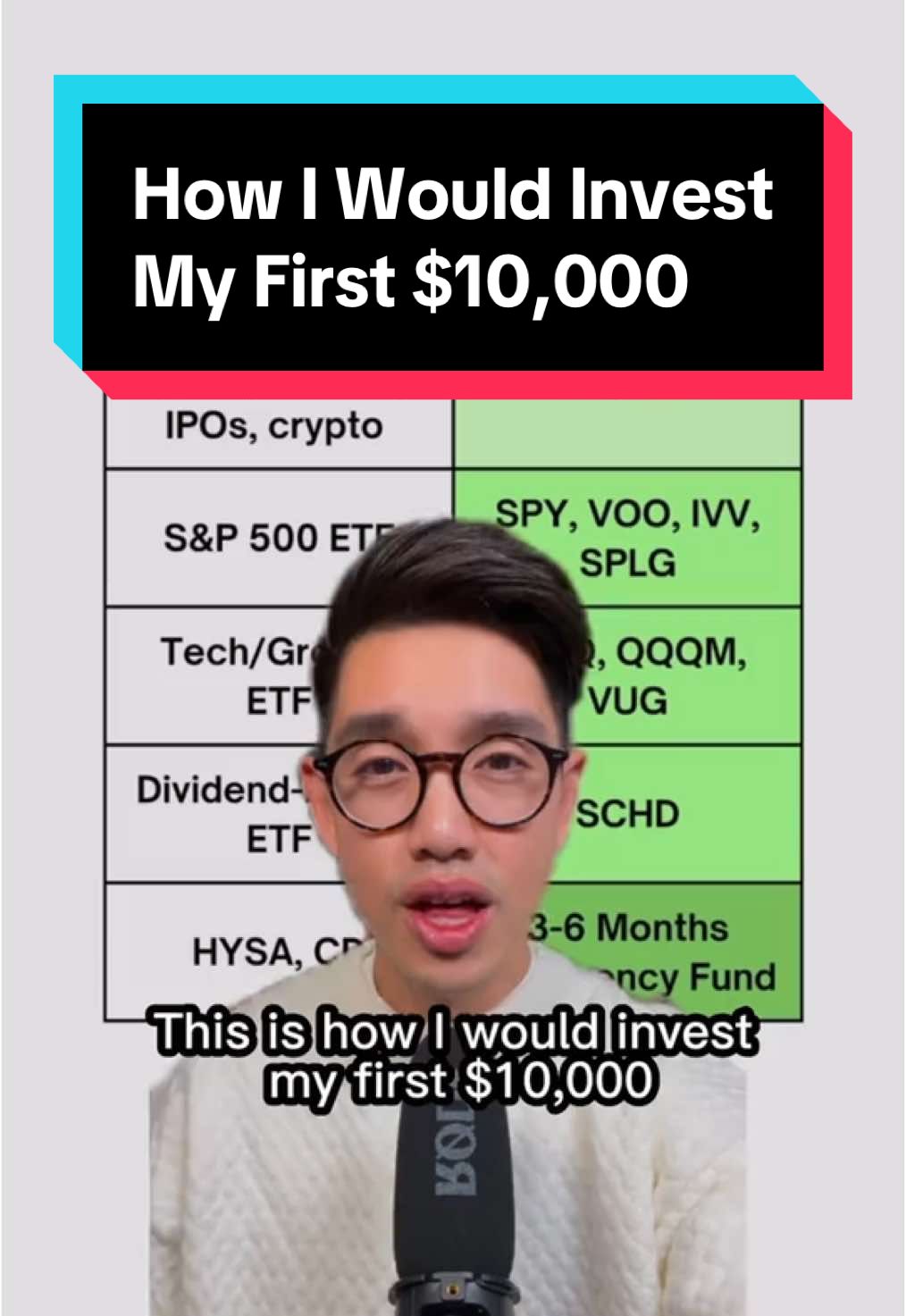 A post by @calltoleap on TikTok caption: Comment INVEST or tag your friend if you want to learn how to invest at my next Beginners Investing Master Class 🙂 This is exactly how I’d invest my first $10,000 💵 1. Avoid high-risk picks: No meme stocks, cryptocurrency, IPOs, or penny stocks. 2. Diversify: Invest in a fund that tracks the S&P 500. 3. Focus on growth: Add a technology growth ETF like QQQ. 4. Earn passive income: Include a high-dividend-paying ETF like SCHD. 💡 Tip: Before investing, make sure you have 3–6 months' worth of expenses saved in a high-yield savings account. -Steve If you’re ready to start investing this year, don’t miss my next Beginner’s Investing Masterclass! Sign up now — link in bio! Follow @calltoleap Follow @calltoleap for investing videos Follow me @calltoleap to start your journey toward financial freedom!