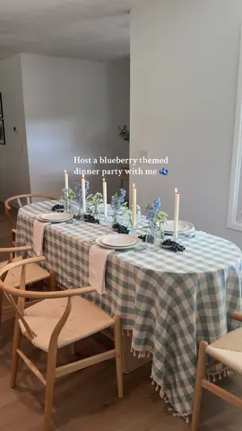 A post by @alessandrabrontsema on TikTok caption: Set the table with me for a blueberry themed dinner party 🫐 On the menu: Blueberry themed ravioli, Blueberry burrata, Blueberry and feta flatbread, Peach and blueberry salad, Blueberry Balsamic Chicken Thighs, Blueberry mules, Blueberry cheesecake and Blueberry oatmeal bars  #dinnerparty #dinner #dinnerideas #summerdinnerparty #hosting #mealideas #homemade #homecooking #blueberry #blueberrytheme #blueberrydinnerparty #homemadepasta #tabledecor 
