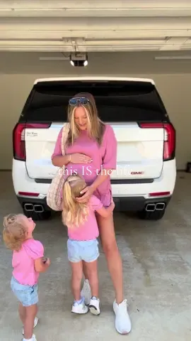 A post by @courtneymoseley_ on TikTok caption: One thing about us… we’re gonna leave the house every single day! 👏🏽💗 #sahm #summer #momlife #kids #girlmom #pregnant 