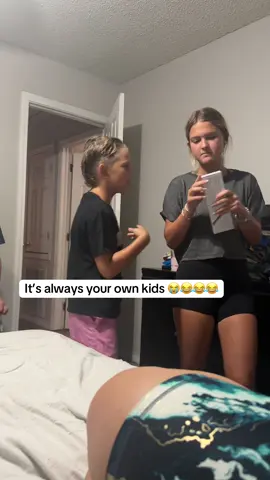 A post by @wrenandemmesworld on TikTok caption: When you teach your kids how to roast so they’ll be ready but they turn it around on you 😂😂😂😭 #wrendavid #kaysen #wrenandkaysen #emmersynclaire #doublechin #tiktokshop #funnykids #momtok #funny #fyp #foryou 