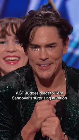 A post by @agt on TikTok caption: Tom Sandoval and The Most Extras have the Judges pleasantly surprised. #AGT | @NBC and Peacock