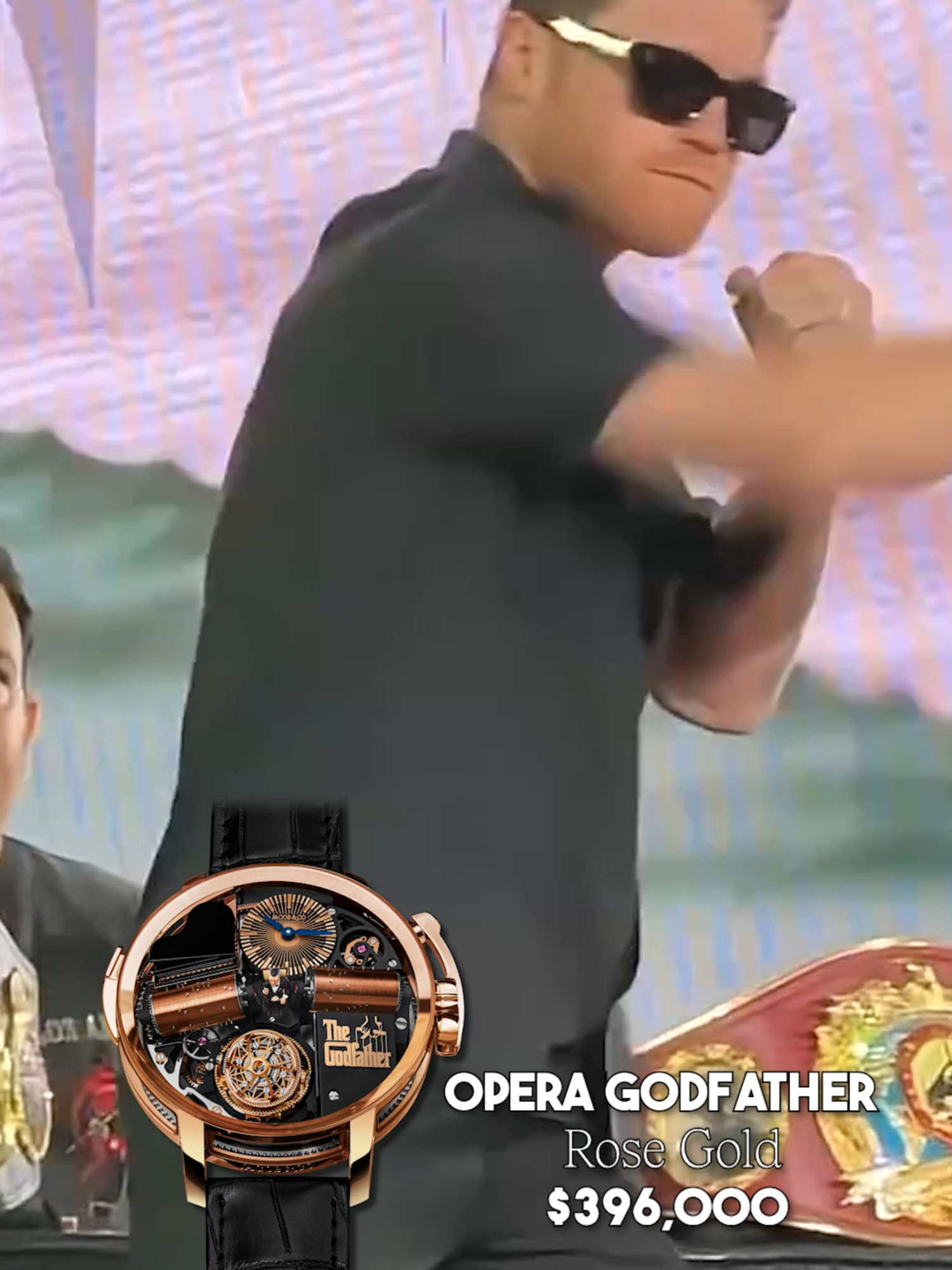 A post by @jacobandco on TikTok caption: Canelo wearing the Opera Godfather like it’s part of the uniform. Power. Precision. Legacy. 🎬🥊 #InspiredByTheImpossible #jacobandco #Canelo #thegodfather