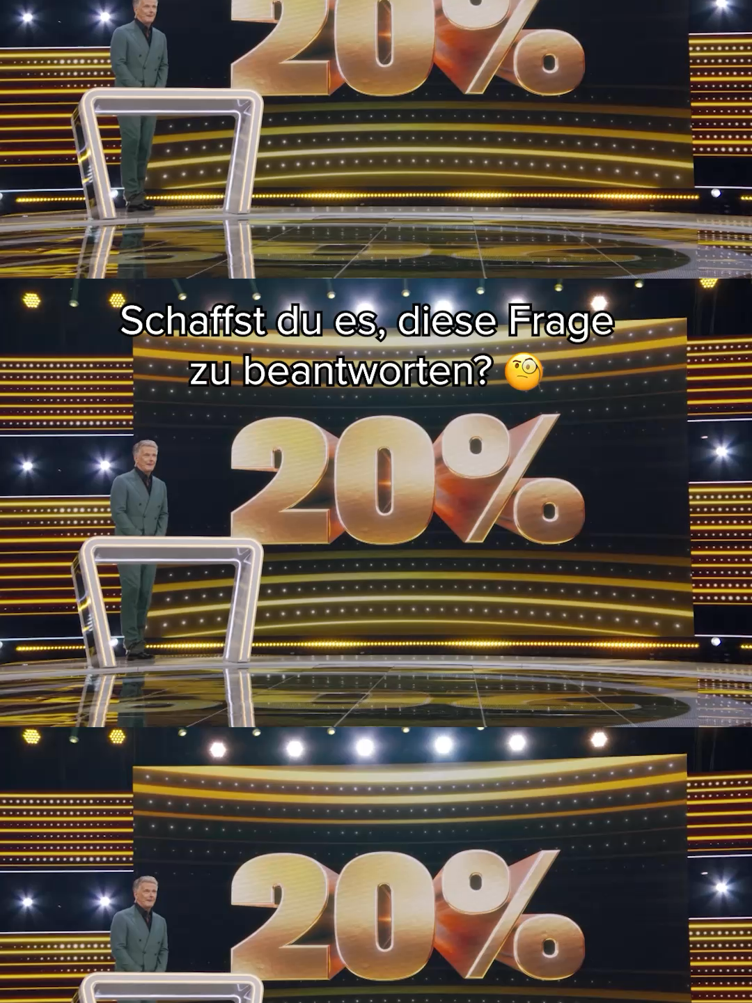 A post by @1prozentquiz on TikTok caption: Jede Sekunde zählt bei dieser 20% Frage...⏳ 👉 Das 1% Quiz - Wie clever ist Deutschland?" – jederzeit kostenlos streamen auf Joyn. #das1prozentquiz #whattowatch