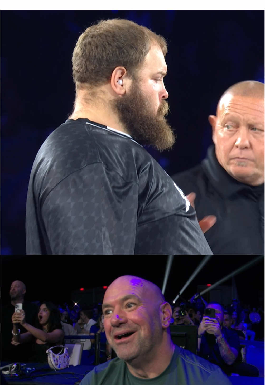 A post by @ufceurasia on TikTok caption: 🥟 Пельмень шокировал Дану Уайта! #powerslap #powerslap13 #dumpling #slap #dana #emotions #reaction #viral #ko 