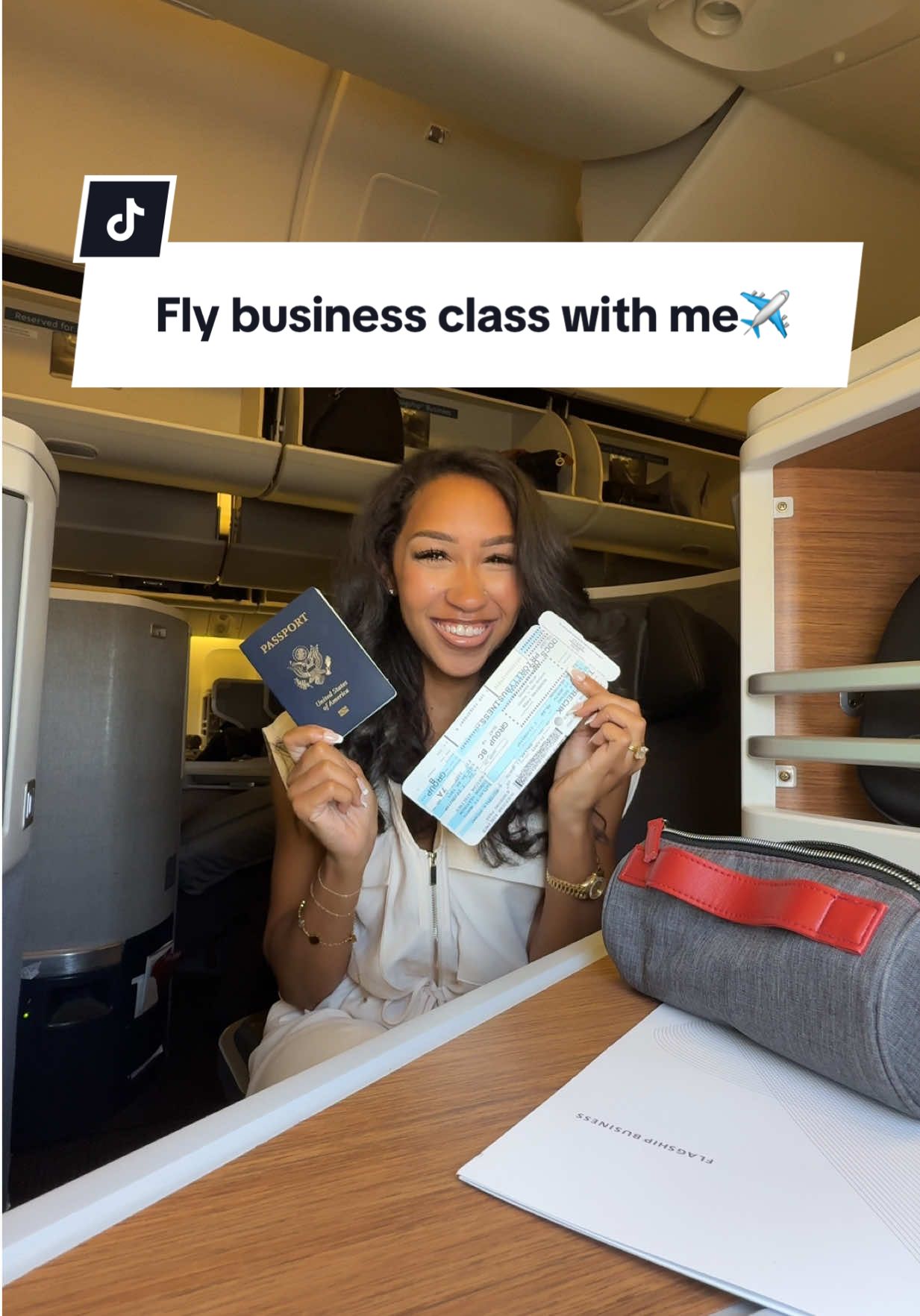 A post by @jaylabrenae5 on TikTok caption: When getting there is part of the fun✨✈️>>> #traveling #businessclass #flight 