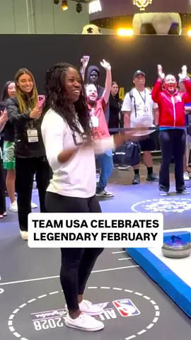 A post by @nbcolympics on TikTok caption: Team USA brought it to our Legendary February booth at @Fanatics Fest! #teamusa #erinjackson #kendallcoyneschofield #elanameyerstaylor #olympics #fanaticsfest 