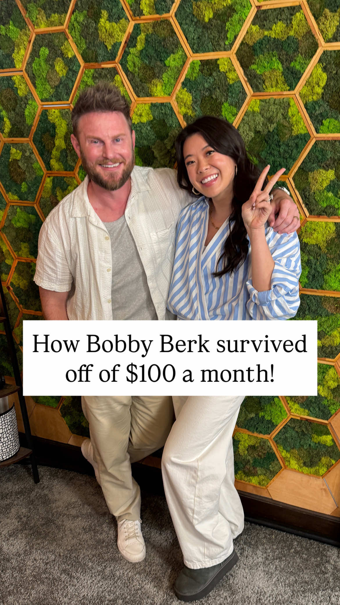 A post by @yourrichbff on TikTok caption: Listen to this week’s episode of @Networth And Chill Podcast with interior design extraordinaire and former Queer Eye star, @Bobby Berk! He had $100 and a dream… and many, many chicken sandwiches. Could you live off of $100 per month?! #money #finance #podcast #QueerEye #earlycareer #nyc #broke #hustle