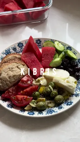 A post by @melizcooks on TikTok caption: Summery breakfast, lunch or dinner, Kıbrıs(Cyprus)-style, is served.  #melizcooks #breakfast #lunch #dinner #summer #summerfood #salad #karpuz #watermelon #hellim #halloumi #olives #meze #mezze #melizcooks 