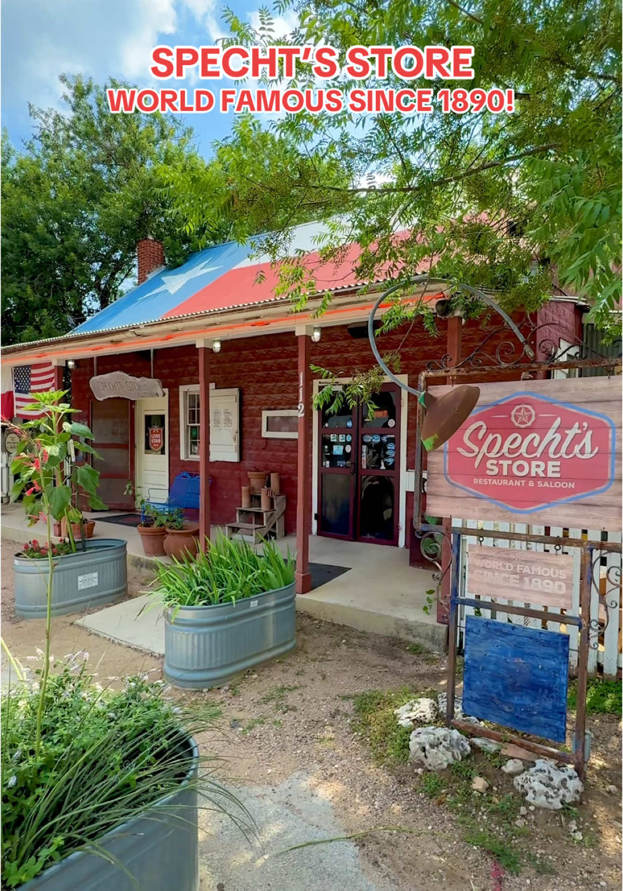 A post by @sanantoniofoodie on TikTok caption: Step back in time and taste true Texas tradition at @Spechts Texas! 🤠🍔🍤 Founded in 1890, Specht’s has been serving up homemade comfort food and good times for over 130 years—making it one of the Hill Country’s most beloved historic gems! Come hungry and dig into homemade favorites like chicken fried steak, ribeye steak, crispy onion rings, stacked burgers, warm cobblers, and their refreshing Mexican shrimp cocktail. 😍 Sip on house favorites like the Texas Lady—an El Perrito margarita on the rocks topped with their signature sangria. 🍹🔥 They also offer live music, a full bar, happy hour, indoor & outdoor seating, a kids’ playground, and a dog-friendly patio! 🎶🐾 📍112 W Specht Rd, San Antonio, TX 78260 ⏰ Hours: Wed–Thu: 11am–8pm, Fri–Sat: 11am–10pm, Sun: 10am–8pm, (Mon–Tue: Closed) #spechtsstore #sanantonio #sanantoniotx #texashillcountry #texasfood #sanantoniofoodie #thingstodoinsanantonio #satx 