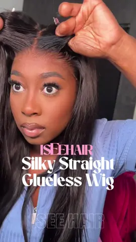 A post by @iseehairbeauty on TikTok caption: The way the lace melted without glue  🤌🏽🙂‍↕️ @Alaysia B  Straight 24” M cap 9x6 HD Wear Go Wig  #iseehairbeauty #iseeweargowig #iseemcapwig #gluelesswig #fy #straighthair #hdlace 