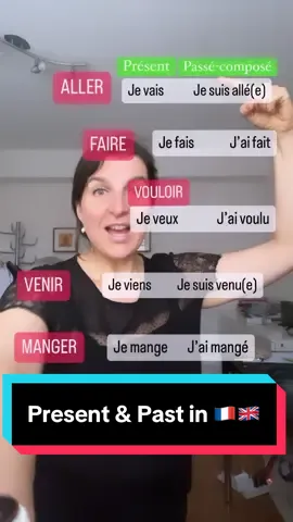 A post by @learnfrenchwithmaud on TikTok caption: Les verbes au présent et au passé in 🇫🇷🇬🇧? C’est parti on y va 🙌😃👍 Which one is totally new to you ?  Comment below ⬇️  Do you want to learn even more French ?  ➡️Every Sunday an entire workshop with a long exclusive videos + subtitles + text & audio + Exercices &bonus 🥰  ➡️ Every Wednesday a podcast🎙️ Sign up here ⬇️ (direct link in Bio) https://learnfrenchwithmaud.substack.com 🇫🇷☺️😍🙌 Ecris, répète et à bientôt (Write Repeat and see you soon ) [learn French, French vocabulary , French language, basic French words, vocabulary, English words, easy learning languages]  