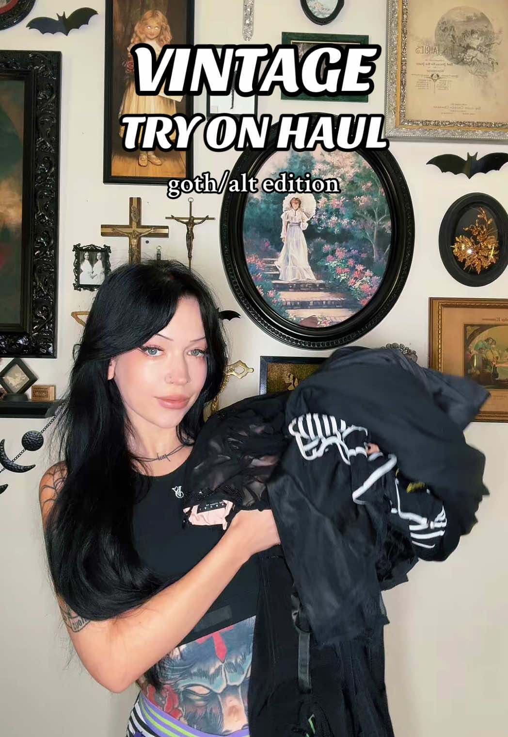 A post by @thelifeofc__ on TikTok caption: there’s a few i’m not sure i’ll keep but most were a win!!! #vintagehaul #vintagetryon #vintagetryonhaul #gothoutfitinspo #thrifthaul #thrifttryon #thrifttryonhaul #altoutfitinspo #summerween #gothsummer #gothsummeroutfits #casualgoth #casualgothoutfits #softgoth #softgothoutfit 