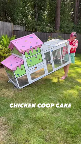 A post by @taybeepboop on TikTok caption: I made a cake themed chicken coop because I’m a farmer now. Celebrating the 13th birthday of @Hay Day 🐔! You can check out my farm by downloading the game for free with the link in my bio and searching my tag ID #QYP2VLGLV ☺️ #ad #hayday 
