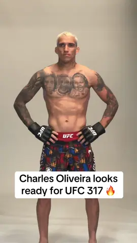 A post by @espnmma on TikTok caption: #CharlesOliveira is in his custom shorts for #UFC317 🔥 #ufc #mma #Brasil 