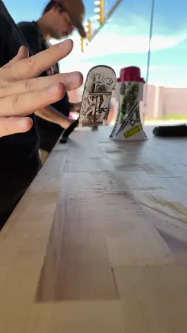 A post by @fb.christopher on TikTok caption: Rate my FAKIE Tre flip! #FINGERBOARD #techdeck 