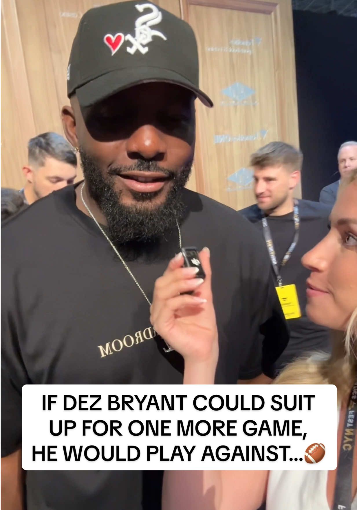 A post by @katiefeeneyy on TikTok caption: Now that is a game I’d like to see #cowboys #dallascowboys #dezbryant #fanaticsfest @Fanatics 
