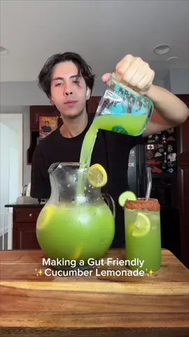 A post by @benjixavier on TikTok caption: Episode 2 of Wellness Recipes 🌱: a gut-friendly twist on a classic: Cucumber Lemonade 🍋🥒 (aka my take on Agua Fresca de Pepino 🇲🇽) This drink is light, refreshing, and packed with ingredients that your gut will love 💚✨ Ingredients: 🥒 3 large seedless cucumbers 💧3 Cups of water  🍋 Juice of 5 lemons 🍬 1/3 cup stevia (adjust to your sweetness preference) 🌱 1 tbsp chia seeds Why it’s gut-friendly: ✅ Cucumbers = Hydration + fiber ✅ Lemon = Supports digestion ✅ Chia seeds = Loaded with fiber & prebiotics for happy gut bacteria 🦠 Perfect for hot days, bloating, or just when you want something light and fresh! 👉 Save this recipe for later & tag me if you try it! This is not medical advice. Always do what feels best for your body. 🧡 #WellnessRecipes #GutHealth #AguaFresca #CucumberLemonade #HealthyDrinks #SummerSips #BloatRelief #WeightLossDrinks #FiberFuel #ChiaSeeds #DigestiveHealth #HealthierChoices
