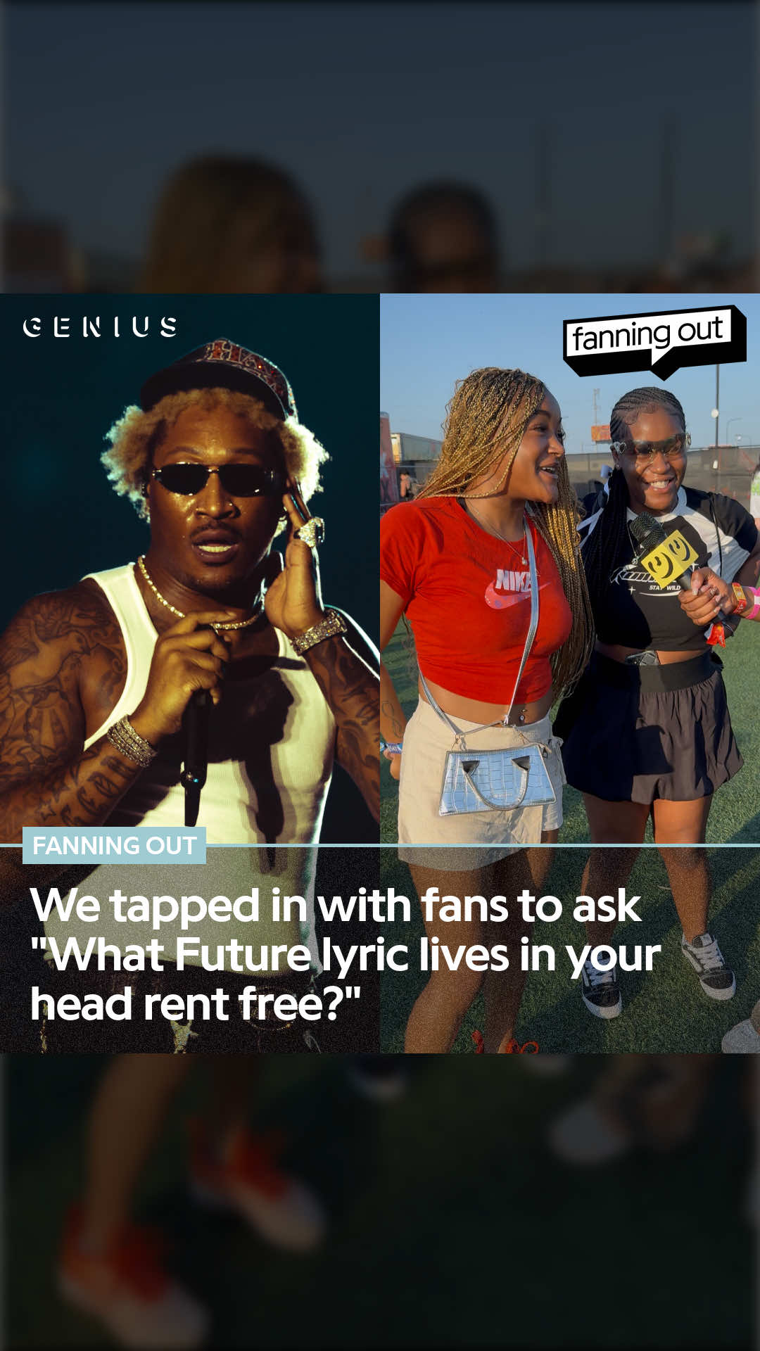 A post by @genius on TikTok caption: the folks at #summersmash turned up this past weekend for #future 💥🎶 we checked in with the fans to see what future lyrics live in their head rent free 🗣️ #genius #summersmash2025 #futurehendrix #rap #hiphop #musicfestival #lyrics #music #raptok #chicago 