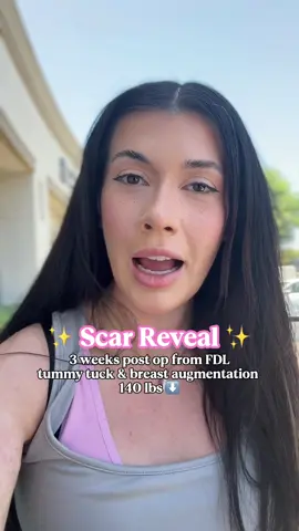 A post by @loseitwithnat on TikTok caption: 3 weeks post op update on my scars! Usually week 3 and 4 they look the craziest so if this is how great they look now I couldn’t be happier. Every day is getting easier, im so close to standing up straight! Swelling can take some time to go down so having patience with my healing body is key. 🩷 #mommymakeover #postop #postophealing #looseskin #vsgcommunity 
