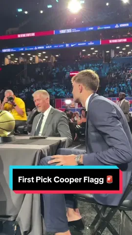 A post by @nba on TikTok caption: Cooper Flagg is selected 1st overall by the @Dallas Mavericks in the 2025 #NBADraft ✨ presented by State Farm! 📺 #NBA #Basketball #NBADraft2025 #CooperFlagg 