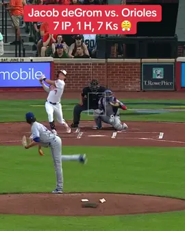 A post by @espnatbat on TikTok caption: deGrom gave up his first hit in the 8th inning‼️ #mlb #texasrangers #pitcher #strikeout #baseball 