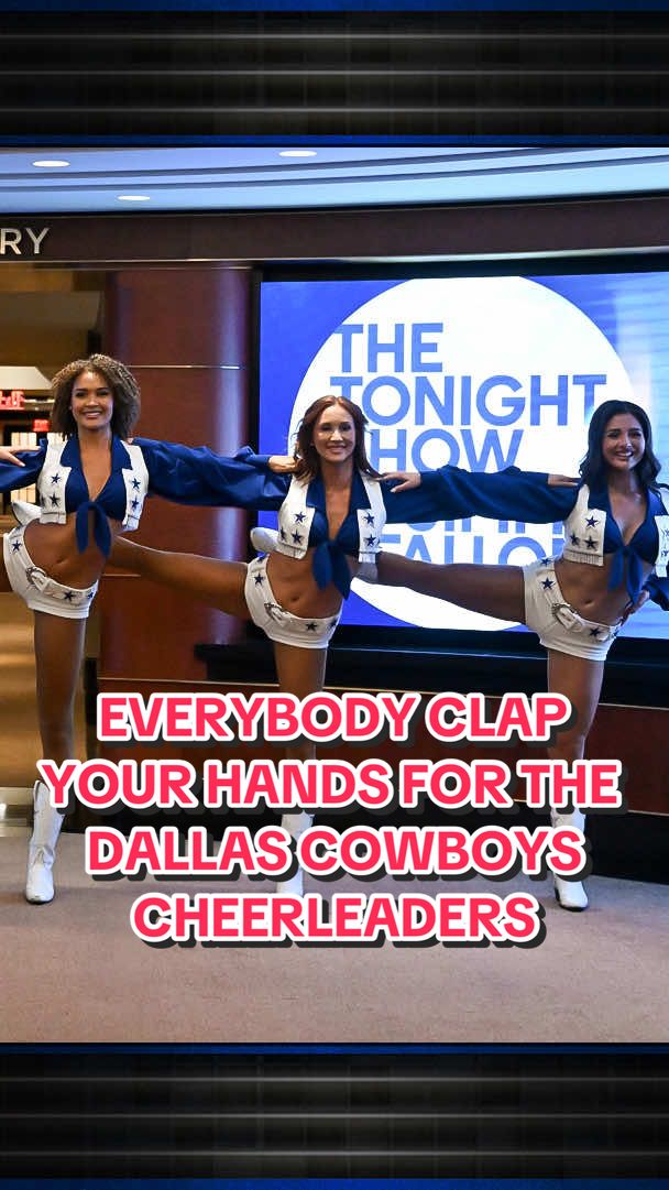 A post by @fallontonight on TikTok caption: Everybody clap your hands for the @Dallas Cowboys Cheerleaders 🌟 #FallonTonight #DallasCowboysCheerleaders #DCC #AmericasSweethearts #ChaChaSlide 