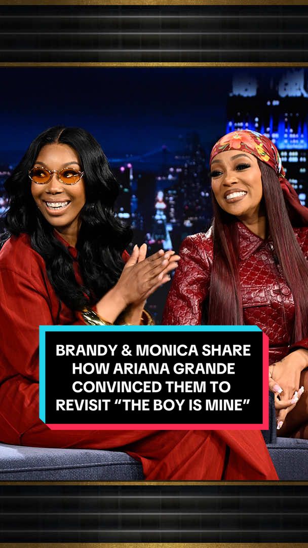 A post by @fallontonight on TikTok caption: @brandy and @MONICA🤎 share how @arianagrande convinced them to revisit “The Boy Is Mine”! #FallonTonight #TonightShow #Brandy #Monica #ArianaGrande #TheBoyIsMine #JimmyFallon 