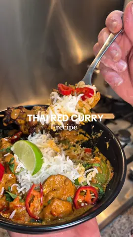 A post by @shezcooks on TikTok caption: Thai Red Curry 🔥 Using @blueelephantuk 🤍 INGREDIENTS: 400g chicken  2tbsp oil  Blue Elephant Red Curry paste  Blue Elephant Coconut Cream  200ml water  1 red pepper  Handful of snap peas / mange tout 5-6 big mushrooms  Blue Elephant Coconut Milk  1 red chilli ( decoration )  Coriander ( decoration )  Like wedge ( decoration )  Blue Elephant Products:  www.blueelephantuk.co.uk #thairedcurry #redcurry #thaifood #thaicuisine #blueelephant #EasyRecipe #quickrecipe #food #cooking