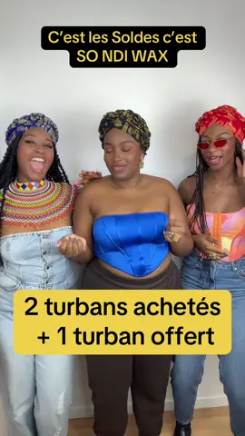 A post by @sondiwax on TikTok caption: C’est les Soldes🔥 offre exceptionnelle 2 turbans achetés + 1 turban offert rendez-vous sur le site sondiwax.com @teana5_@@𝙸𝙰𝙼𝙲𝙷𝙻𝙾’🧡