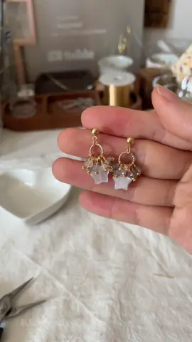 A post by @likayjewel_diylilylin on TikTok caption: Moonlight nebula earrings made of moonstone 🌙✨#foru #tutorial #jewellery #earrings #earringslovers #earringmaking #handmadeearrings #uniqueearrings #moonstone #star #earringsoftheday 