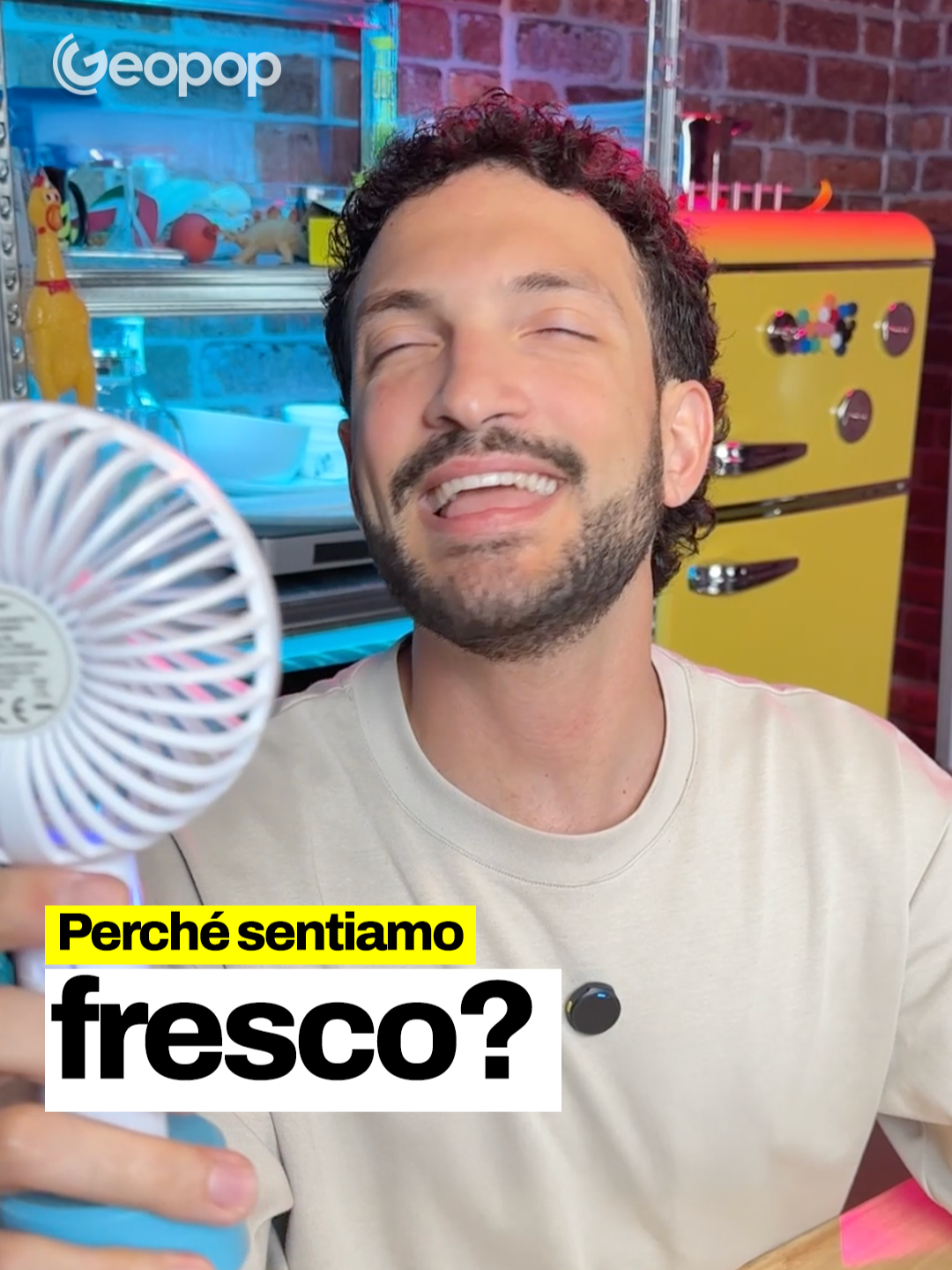 A post by @geopop on TikTok caption: Perché il ventilatore ci fa sentire fresco nonostante ci spari aria a temperatura ambiente? #geopop #imparacongeopop #figononlosapevo #scienze #caldo