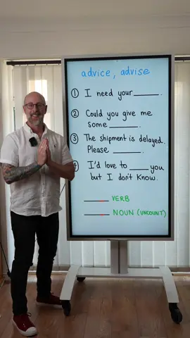 A post by @thegrammargoat on TikTok caption: Quiz to improve your English grammar: advice & advise 