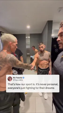 A post by @espnmma on TikTok caption: The #sportsmanship between #IliaTopuria and #CharlesOliveira ahead of #UFC317 🤝 #ufc #mma (via @Ilia Topuria) 