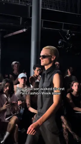 A post by @mademoisellesoph on TikTok caption: Hugo today for @VALETTE studio !!!! SO PROUD OF YOU @Hugodorn 🖤 #pfw #malemodel #catwalk #fashionweek #runway 
